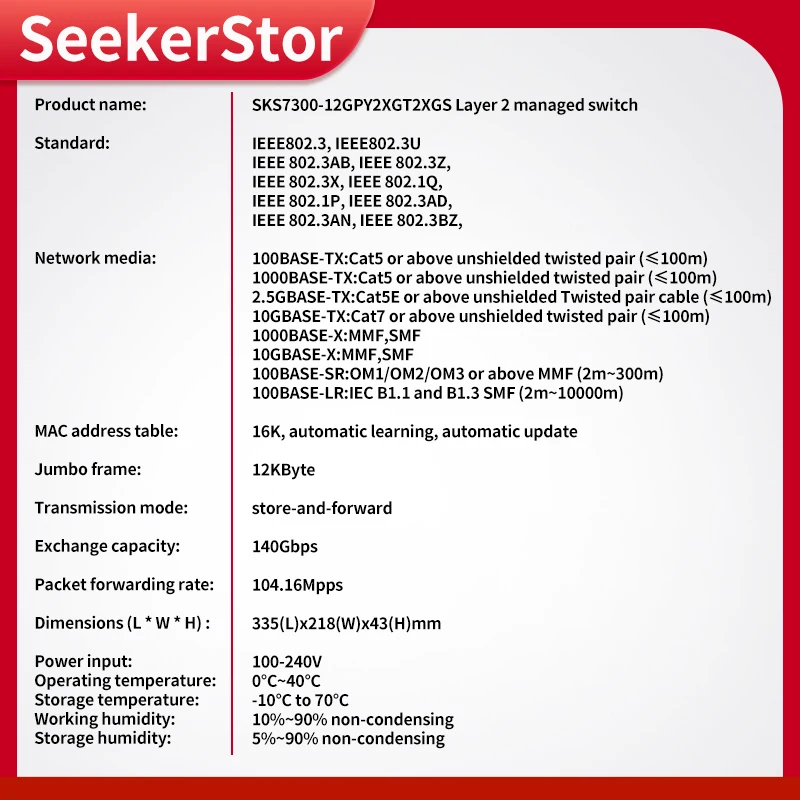 XikeStor-interruptor gestionado L2, 16 puertos, 2,5G, 12 2,5G, RJ45 2 10G, RJ45 2 10G, SFP + para Puerto de división VLAN, gestión de red/CLI