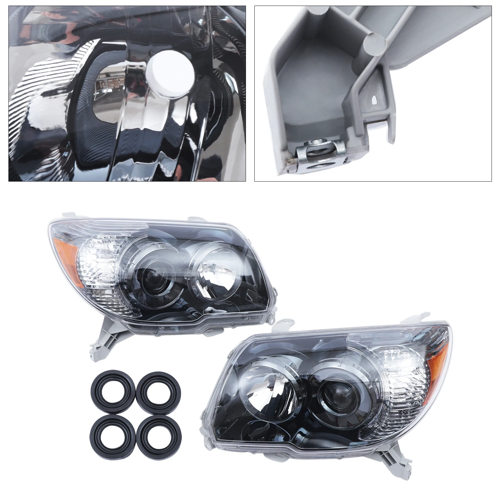 2006-2009 Dual LED Halo Black Projector Headlights Pair For Toyota 4Runner SUV