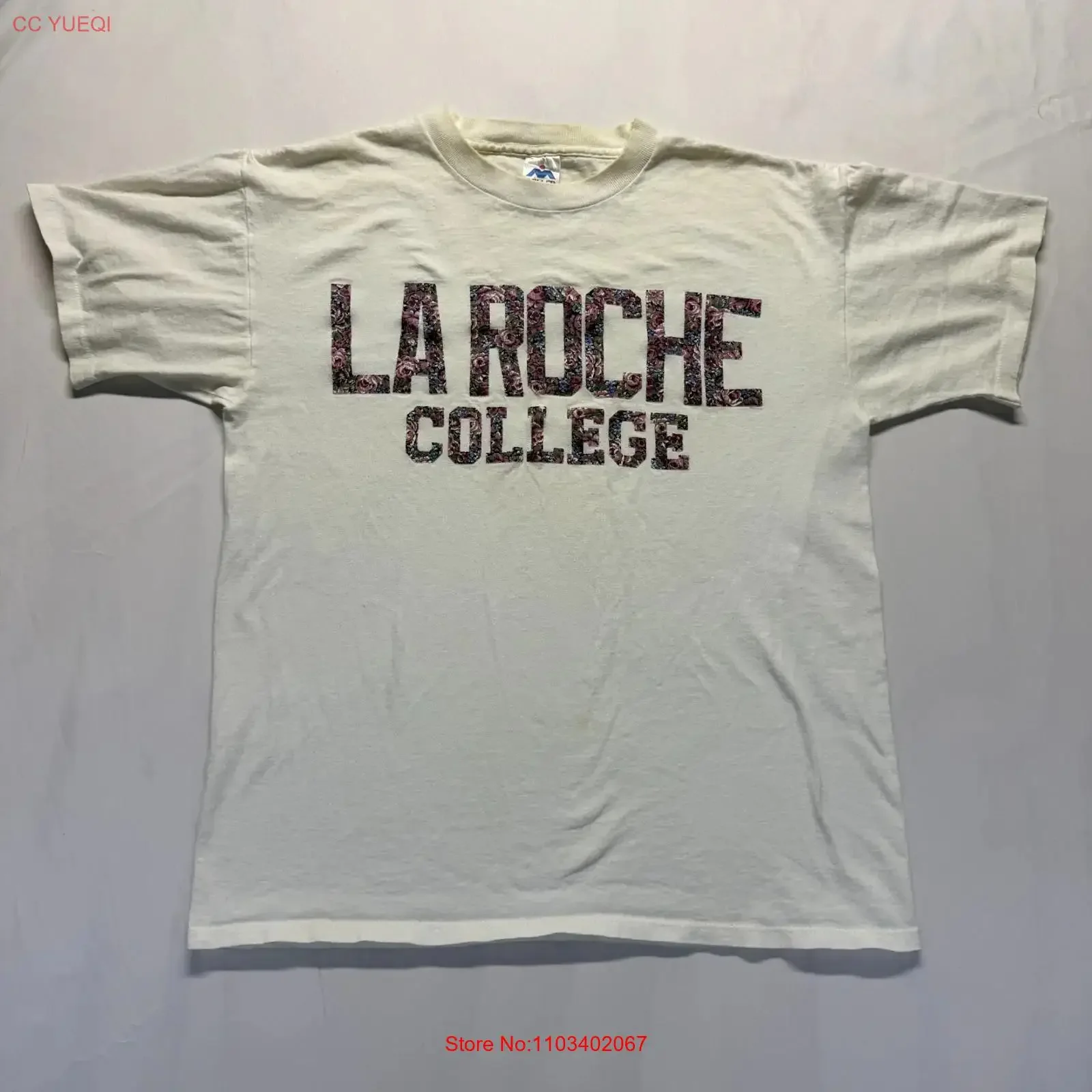 Camiseta Vintage Millar para hombre, talla grande, color crema, estampado floral, Laroche College, estilo vintage, streetwear, moda informal, gráfico