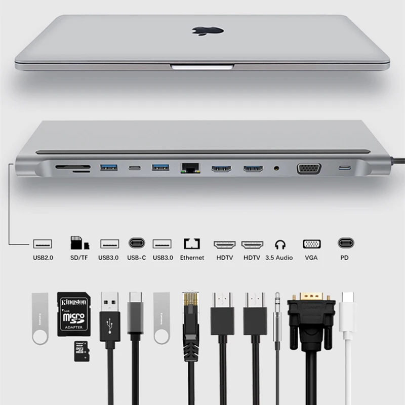 Rankman USB C Hub do RJ45 Type C 4K HDMI Kompatybilna stacja dokująca VGA SD TF USB 3.0 do MacBook iPad Samsung S21 Dex TV Laptop