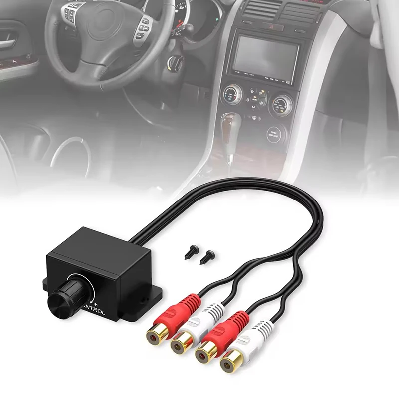Car Audio RCA Volume Controller In Line 2 Channel For Car Amplifier Stereo Bass Gain Control Knob For Audio Level Adjustment