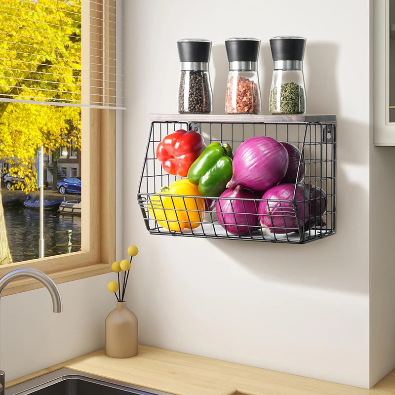 Stackable storage basket for kitchen counter wall hanging fruit storage snack box storage basket hanging food storage room