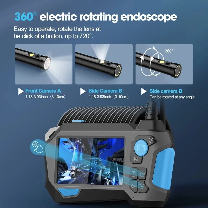 Endoscopio girevole a doppia lente da 360 gradi 4.3 in telecamera di ispezione girevole digitale IP68 fotocamera serpente impermeabile con 8 + 1 LED