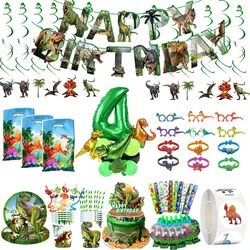 Dinosaurs Birthday Party Decoration Children Gift Tableware Dinosaur Stickers Candy Box Happy Brthday Balloons Kids Party Favors