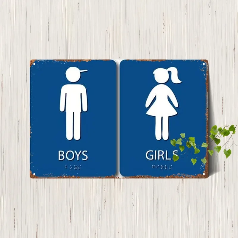 Heavy-Duty Metal Restroom Sign Male Female Pictograms Iron 8x12 Inch 2D Flat Home Office Public Restroom Directional