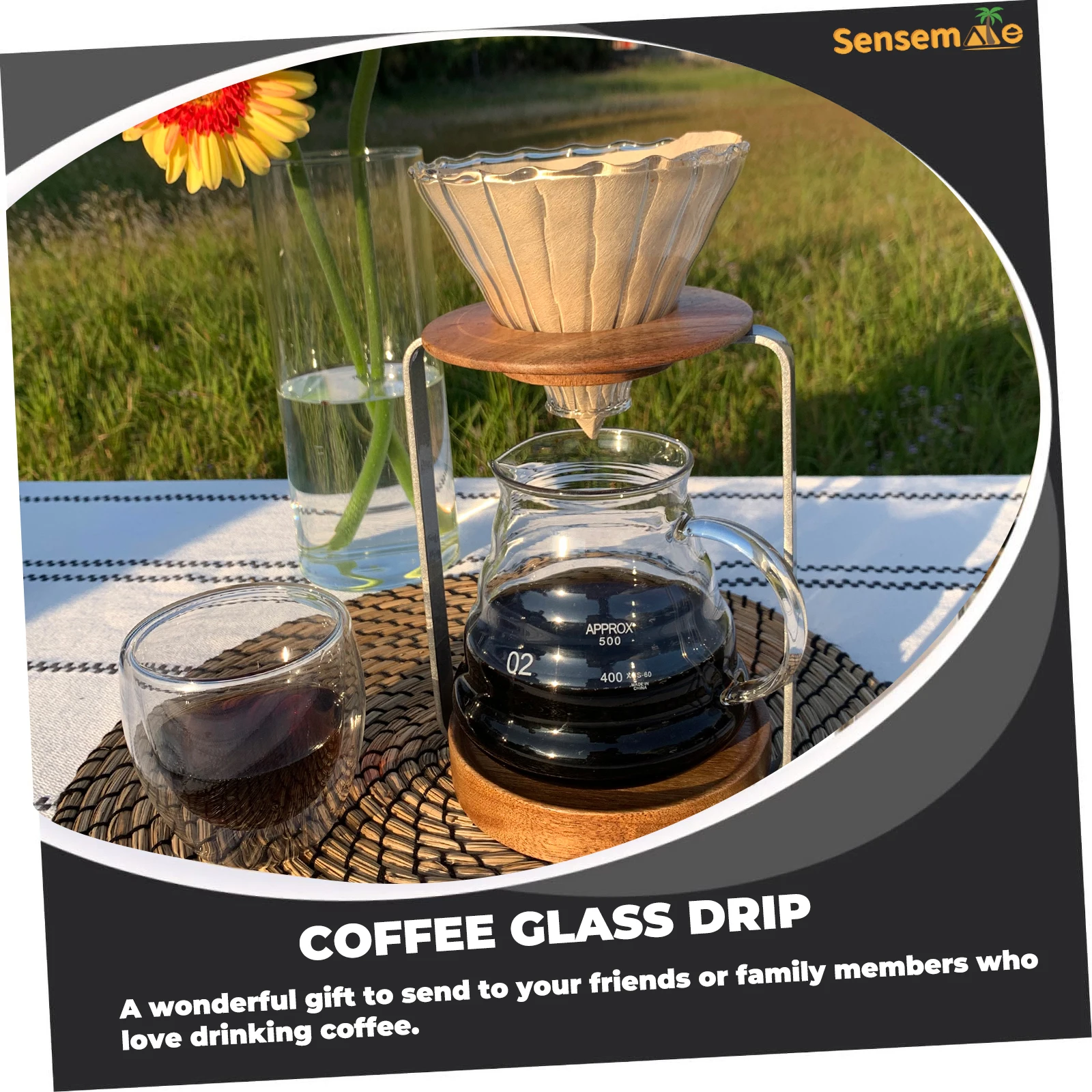 

Кофеварка Pour Over с подставкой, деревянное основание, конус, стеклянный графин для кофе для домашнего офиса, кемпинга, набор капельниц для кофе, комплект для бариста