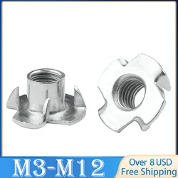 5 - 50 PCS M3 M4 M5 M6 M8 M10 M12 Zinc Plated Four Claws Nut Speaker T-nut Blind Pronged Insert Tee Nut Furniture Hardware