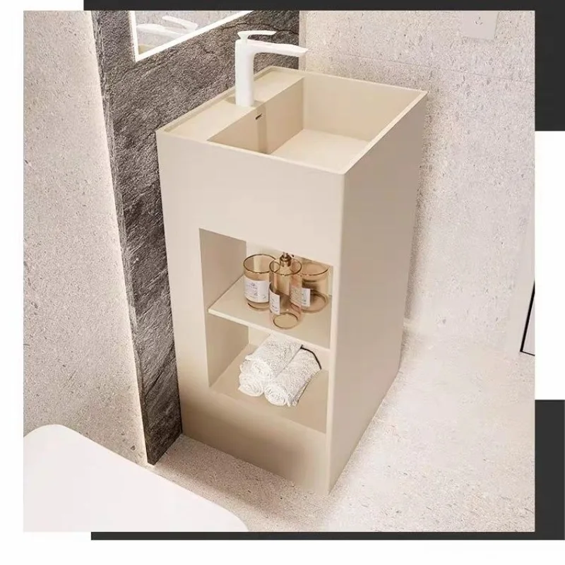 Artificial stone pillar basin, wash basin integrated table basin, floor-to-ceiling bathroom square wash basin, wash basin