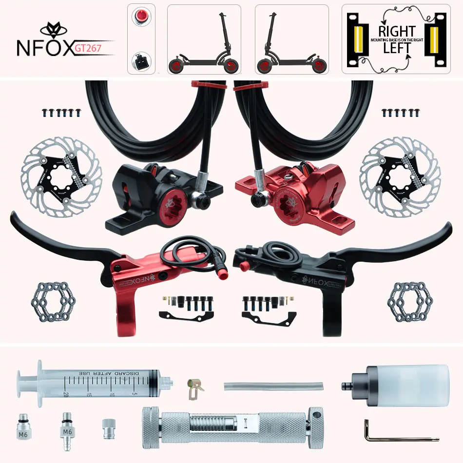 Nfox GT267 Left Right Symmetry Disc 140 160 Electric Scooter Hydraulic Brake Power Off  Red Tube 230cm 2 Needle Sm2a Connector