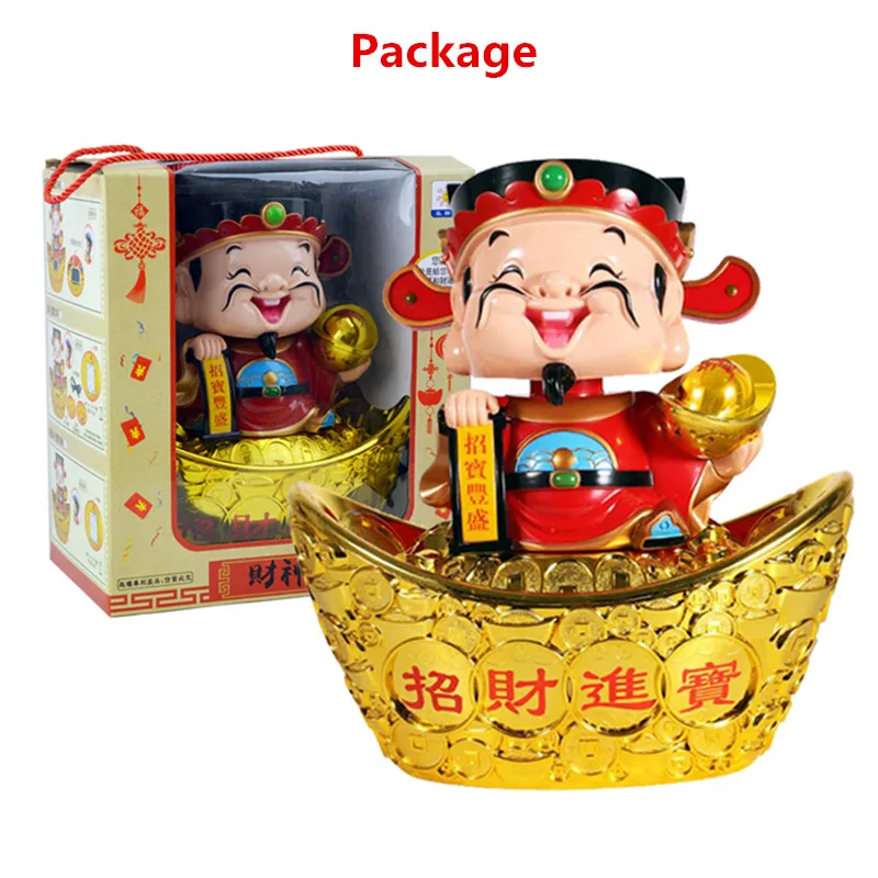 

Solar/Battery God of Wealth Feng Shui Mascot Home Living Room Decor Big God of Fortune Statue Car Office Desk Decoration Present