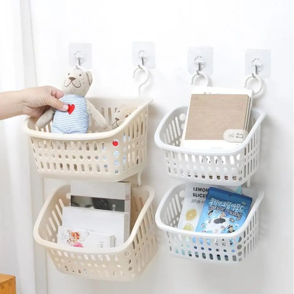 Portable Plastic Hanging Storage Basket Stretchable Hangable Bath Basket with Hook Wall Hanging Sundries Hanging Basket Kitchen
