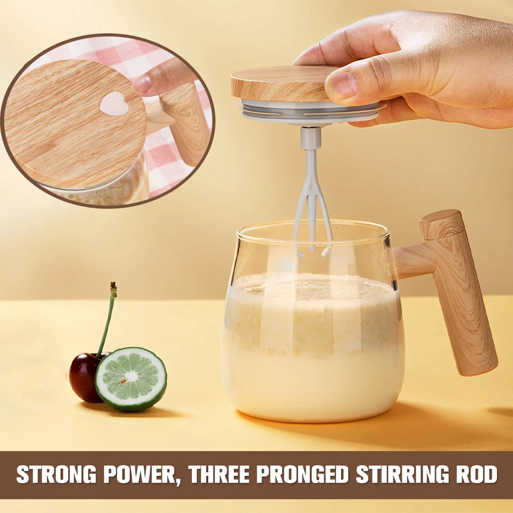 400ML Self Stirring Coffee Mug 7000RPM Electric High Speed Mixing Mug Portable Mixer Pot With Wooden Handle for Protein Powder