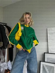 Estetica brasiliana 2000s Retro Grunge giacca gotica cappotto Y2K felpe Vintage lettera ricamo motivo grafico cappotto con cerniera