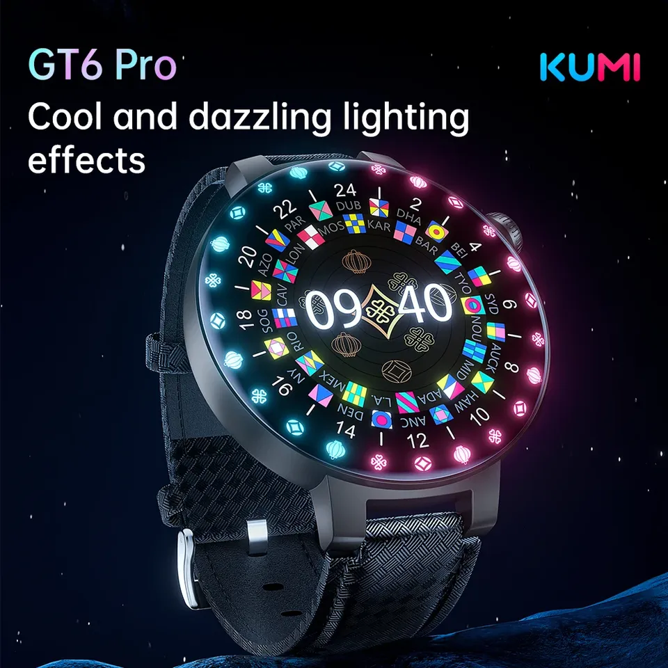  KUMI GT6 Pro 1.3" 360360 AMOLED Smart watch 100+Sport Modes IP68 waterproof Bluetooth call Sleep Healthy Monitor for iOSAndroid 