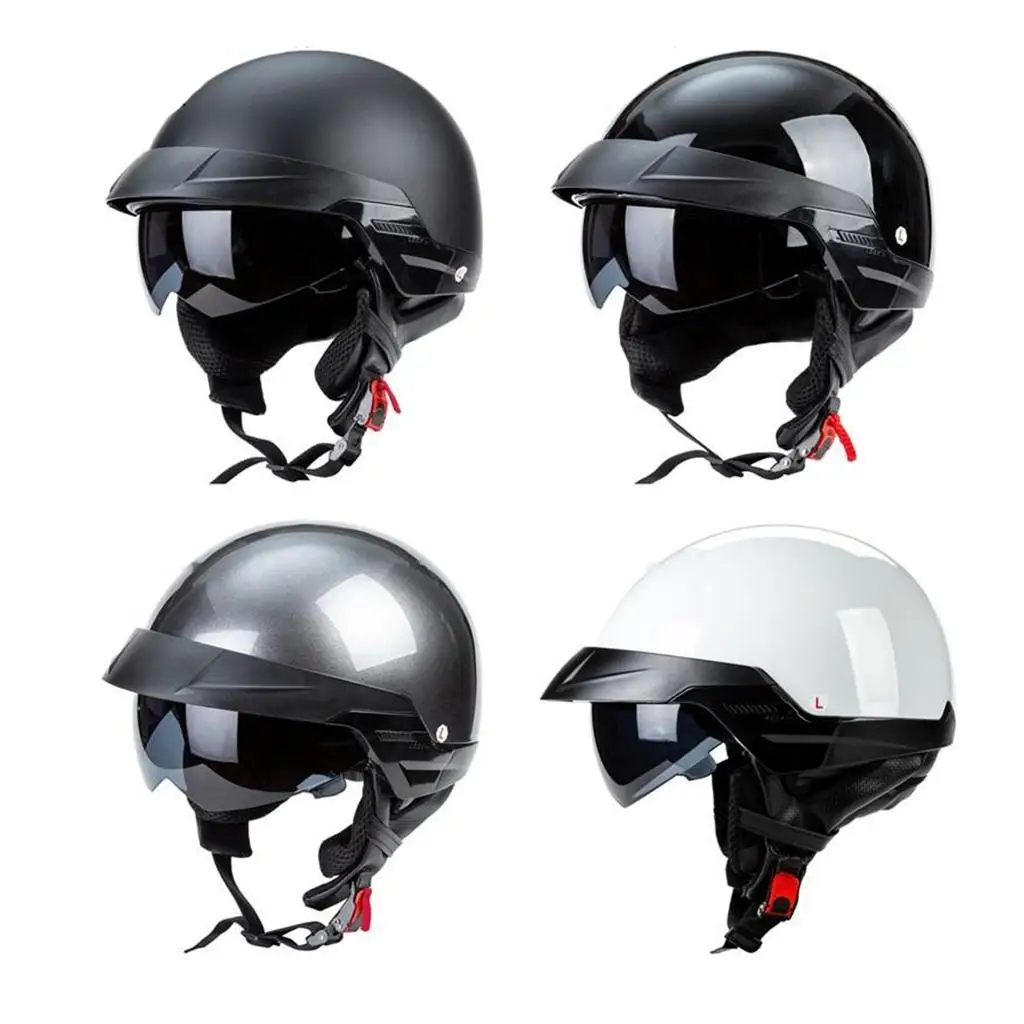 Unisex Motorcycle Half Helmet Matte Black Adjustable Visor Protective Gear for Scooter Summer Riding