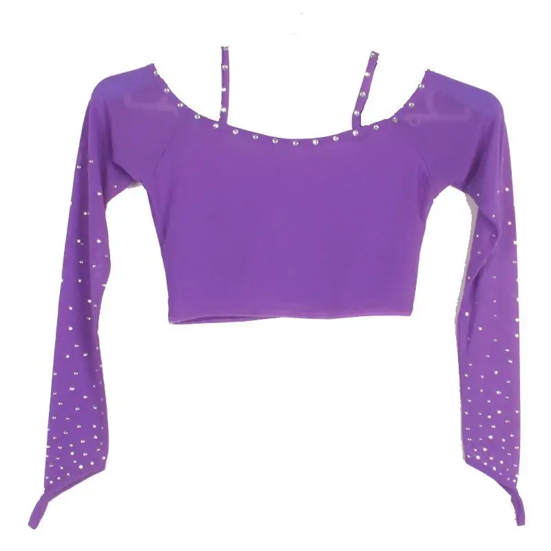 1Pc donne danza del ventre pratica Performance sul palco vestiti moda tinta unita garza trasparente strass decorativo Top