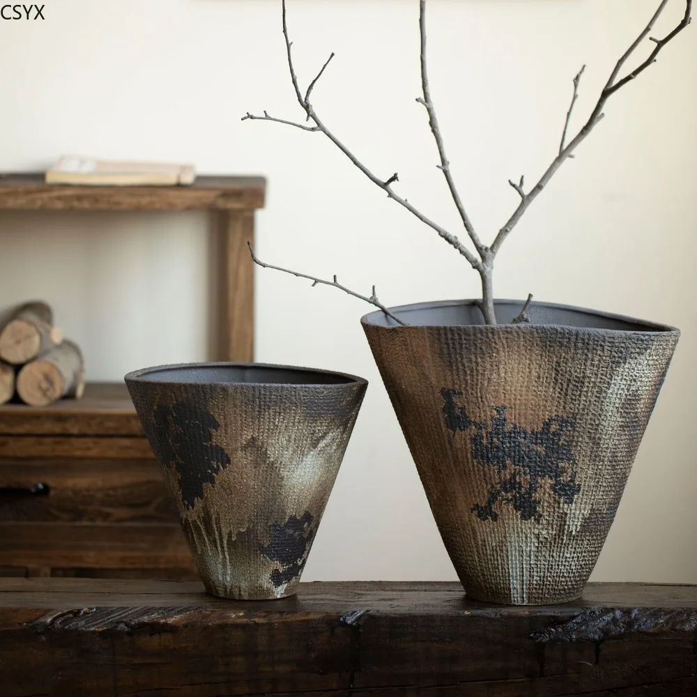 Wabi-sabi Wind Ceramic Vase Retro Nostalgic Coarse Pottery Jar Decoration Zen Handmade Ornament  Decoration Mariage Flower Vase