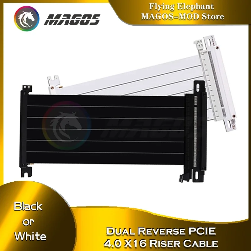PCIE 4.0 X16 Riser Reverse Cable 18.5/20cm For Mini ITX Case, Video Card Extension Shielded Flexible Lossless,White/ Black