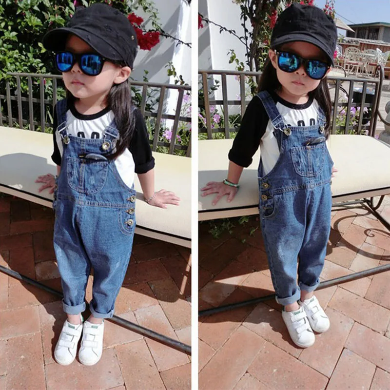 New Baby Jumpsuits Girls Slim Cute Backpack Trousers Boys Fashion  Denim Pants Spring Autumn Kids Jeans Children Clothing 12M-8Y