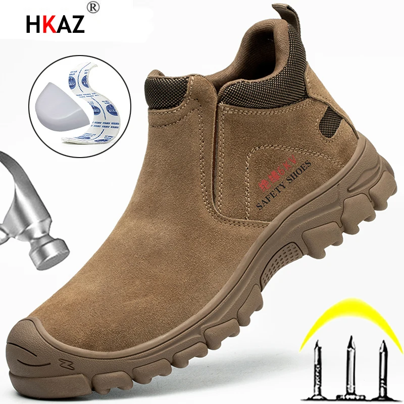 HKAZ-botas de trabajo para hombre y mujer, zapatos de seguridad a prueba de perforaciones, con punta de acero, protectores de seguridad,