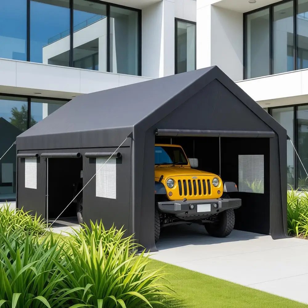 

12x20 Heavy-Duty Outdoor Carport with Side Door & Roll-Up Windows for Vehicles and Boats