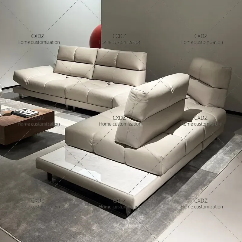 New Semi Green Leather Sofa High Backrest Oversized Seat Deep Seating Functional Recliner High Legs Minimalist Retro Style