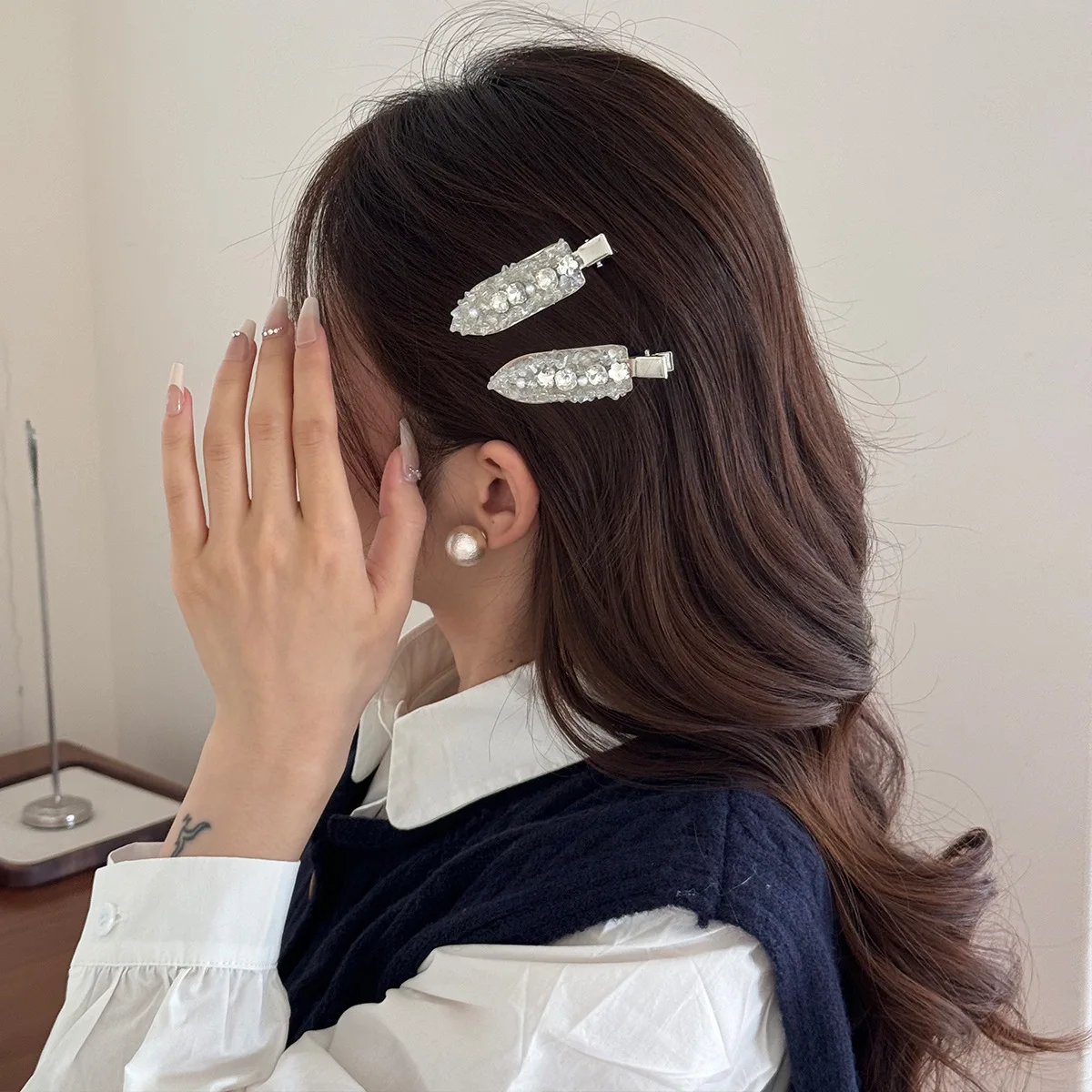 

New Sparkling Rhinestones Seamless Hairpin Bangs Side Broken Hair One Word Hairpin Makeup Hair Clip Accessories Headwear Female