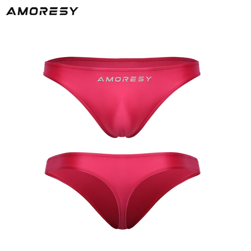 AMORESYAtlas series solid color ultra-thin tight swimming trunks multi-color simple sexy beach briefs thong swimming waterproof