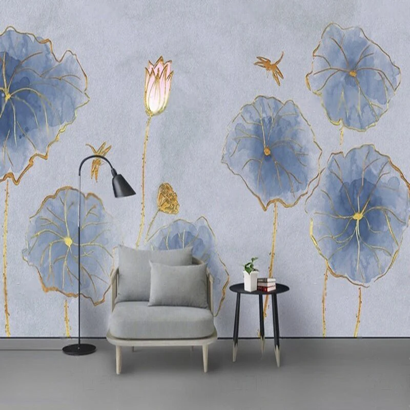 

Modern fresh and elegant lotus flower living room TV luxurious home decoration bedroom background wall