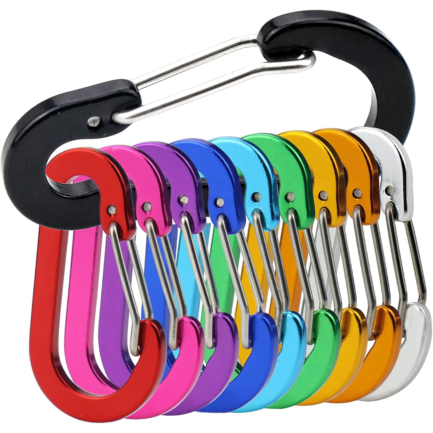 Mini Carabiner Clip Aluminum Alloy Lightweight D-Shape Spring Buckle Hook for Keychain Climbing Fishing Camping Hiking Outdoor
