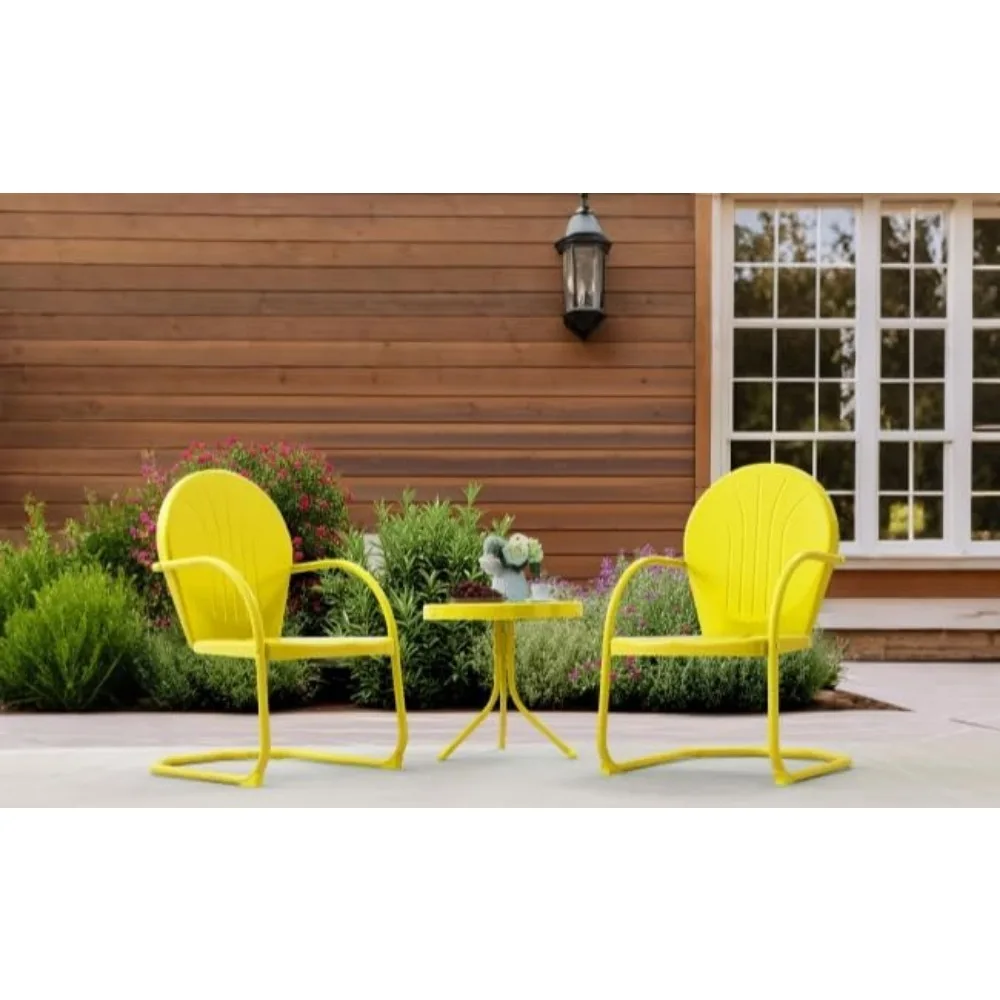 Patio Bistro Set Retro Metal Outdoor Seating Set Conversation Set 3 Pieces, 2 C-Spring Motion Armchairs and Round Side Table, fo
