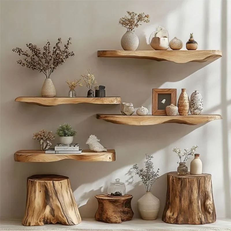 Wall shelf wall shelf wall hanging wall flower stand household bookshelf multi-layer bedside solid wood storage rack baffle