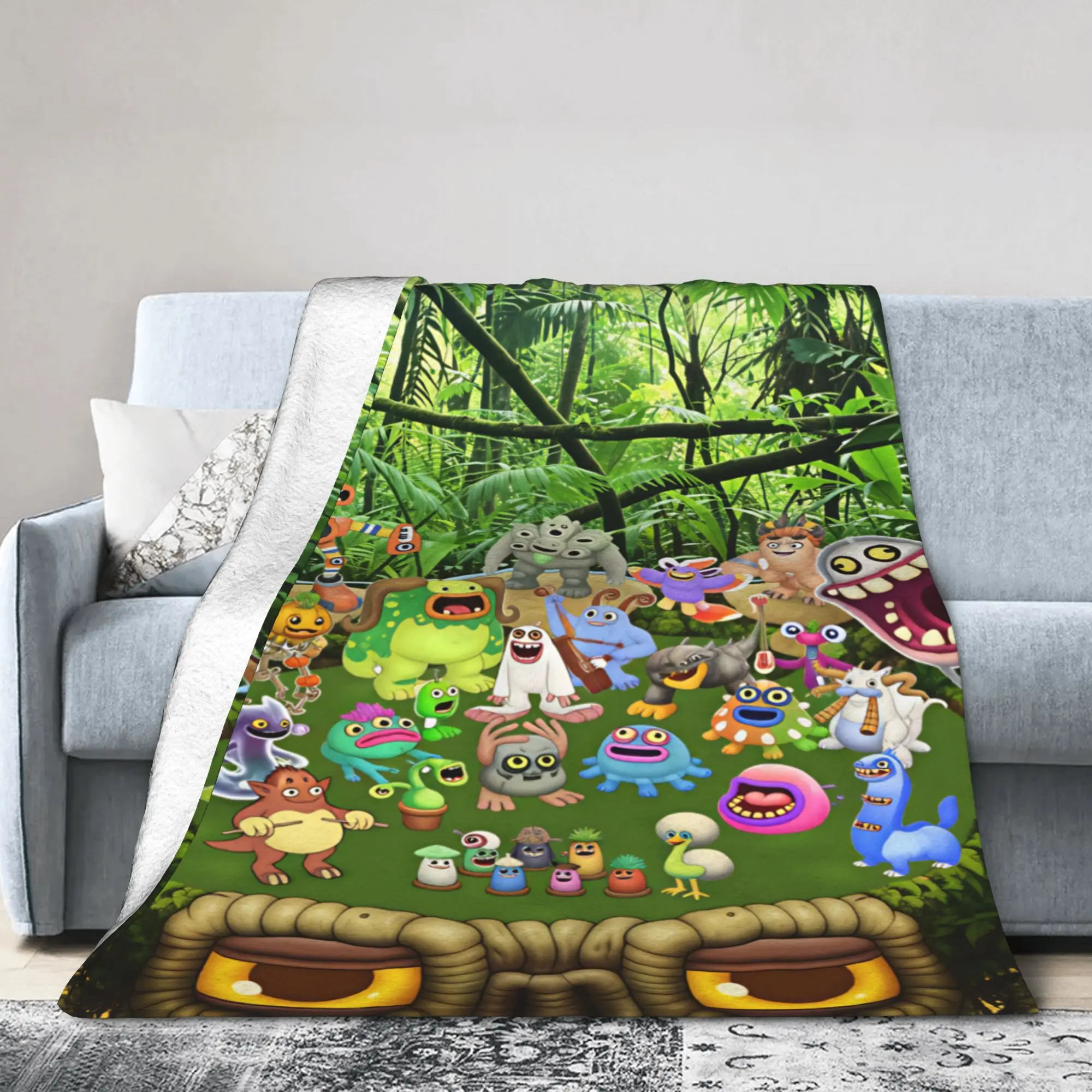 Soft Warm Blanket Airplane Travel My Singing Monsters Video Game Cartoon Throw Blanket  Flannel Bedspread For Bedroom Bed Cover