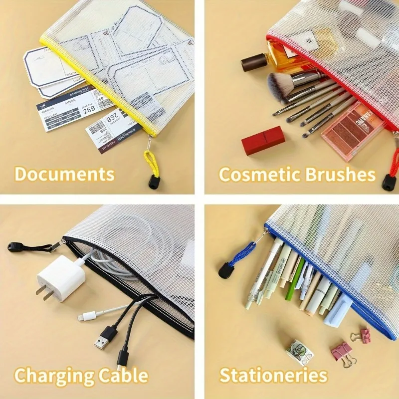 5PCS A5 Mesh Zipper File Bag Creative Student Stationery Waterproof Pen Bag Office Transparent Data Bag Bill Storage Bag image 2