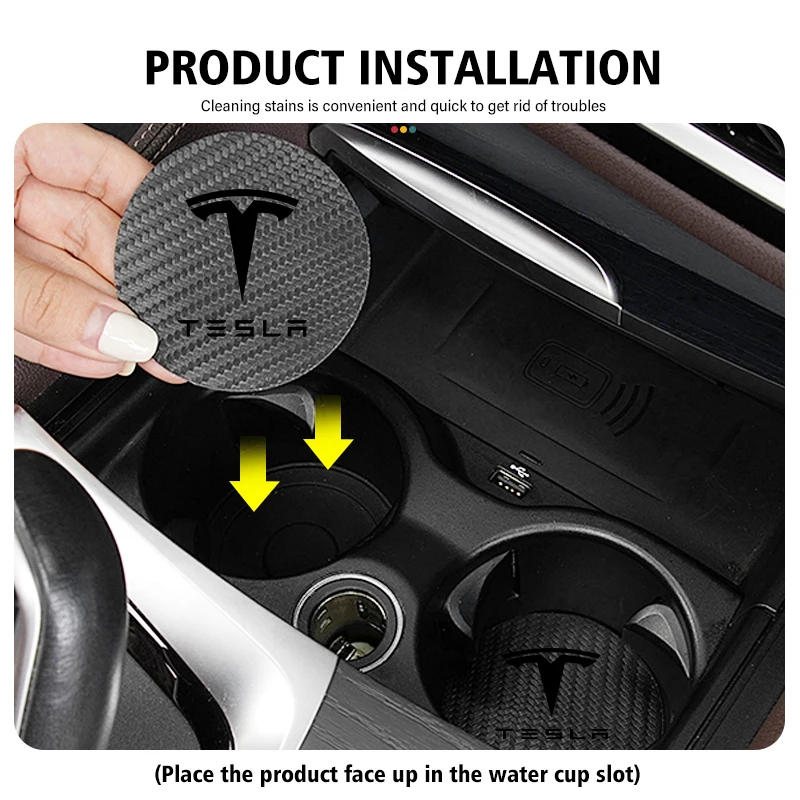 2pcs Car Anti Slip Mat Coaster Water Cup Slot Accessories For Tesla Model Y 3 S X Roadster Bonina