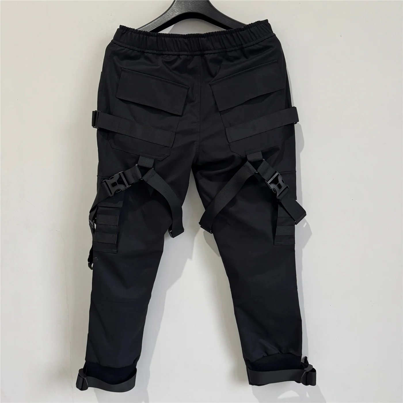 Hip Hop Punk Cargo Pants Man Multi Ribbons Decorative Techwear Pants High Street Tactical Casual Trousers