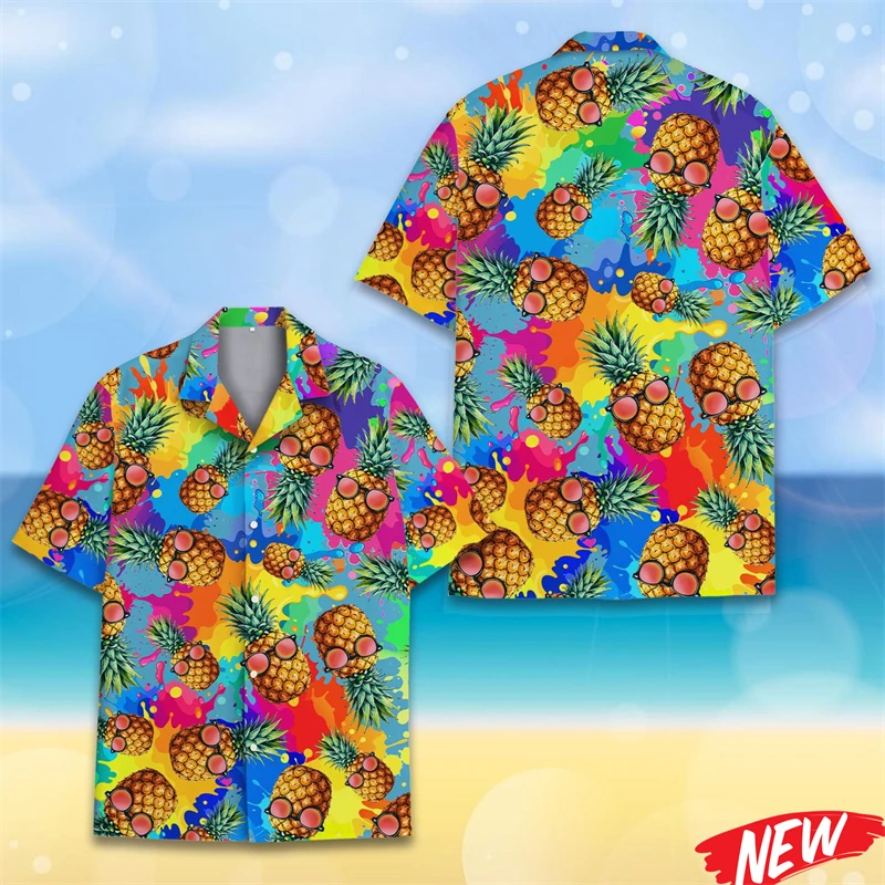 Camisa de Hombre con Estampado Tropical de Frutas, Diseño 3D de Piña, Secado Rápido, Marca Crown