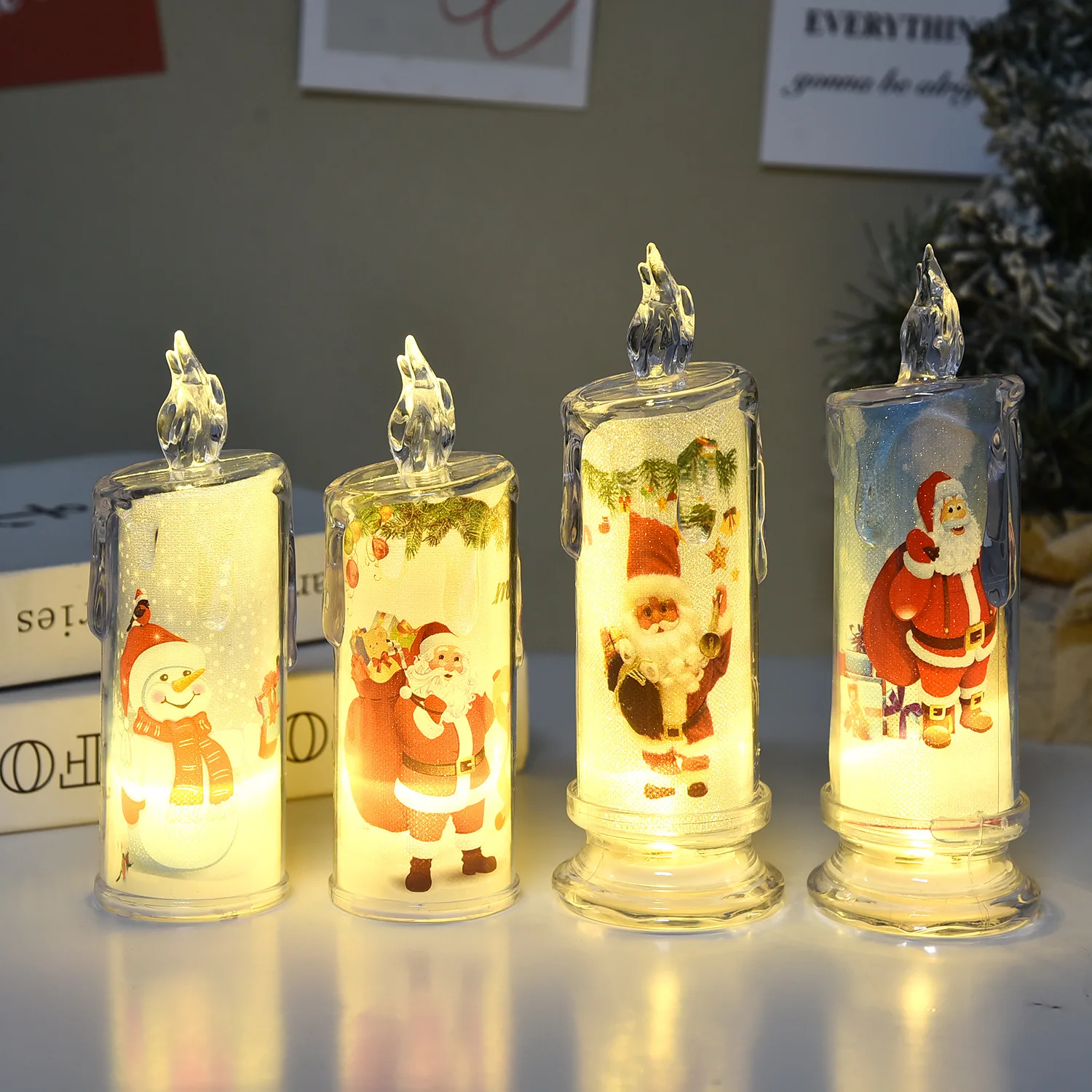 Wholesale Price Simulation Christmas Snowman Design Mini Candle Table Lamp Girls Bedroom Display Modeling Lamp