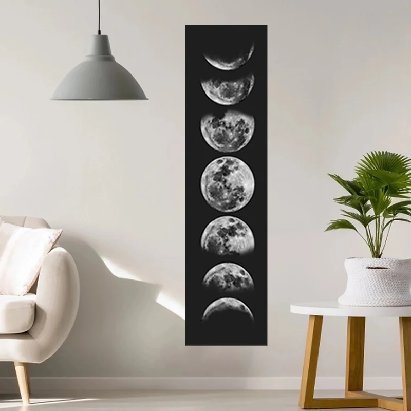 VIKAMA Moon Phase Tapestry Black and White - Long Strip Wall Hanging for Bedroom, Astrology Wall Art, Bohemian Dorm Decor