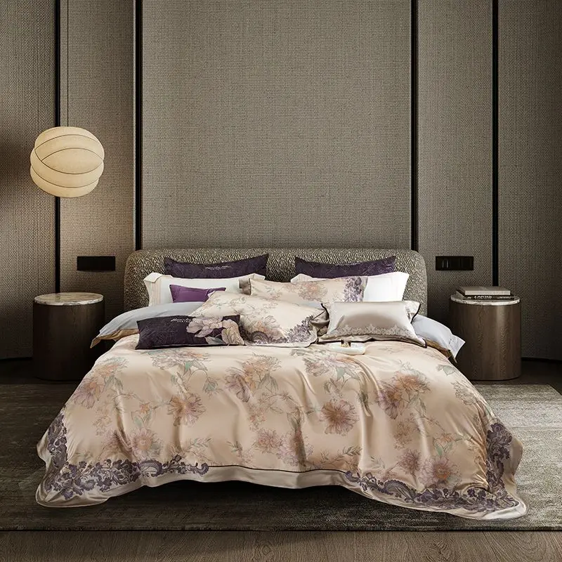 4/6/9Pcs Flowers Embroidery Brocade Jacquard Egyptian Cotton Luxury Bedding Set Queen King Size Duvet Cover Bed Sheet Pillowcase