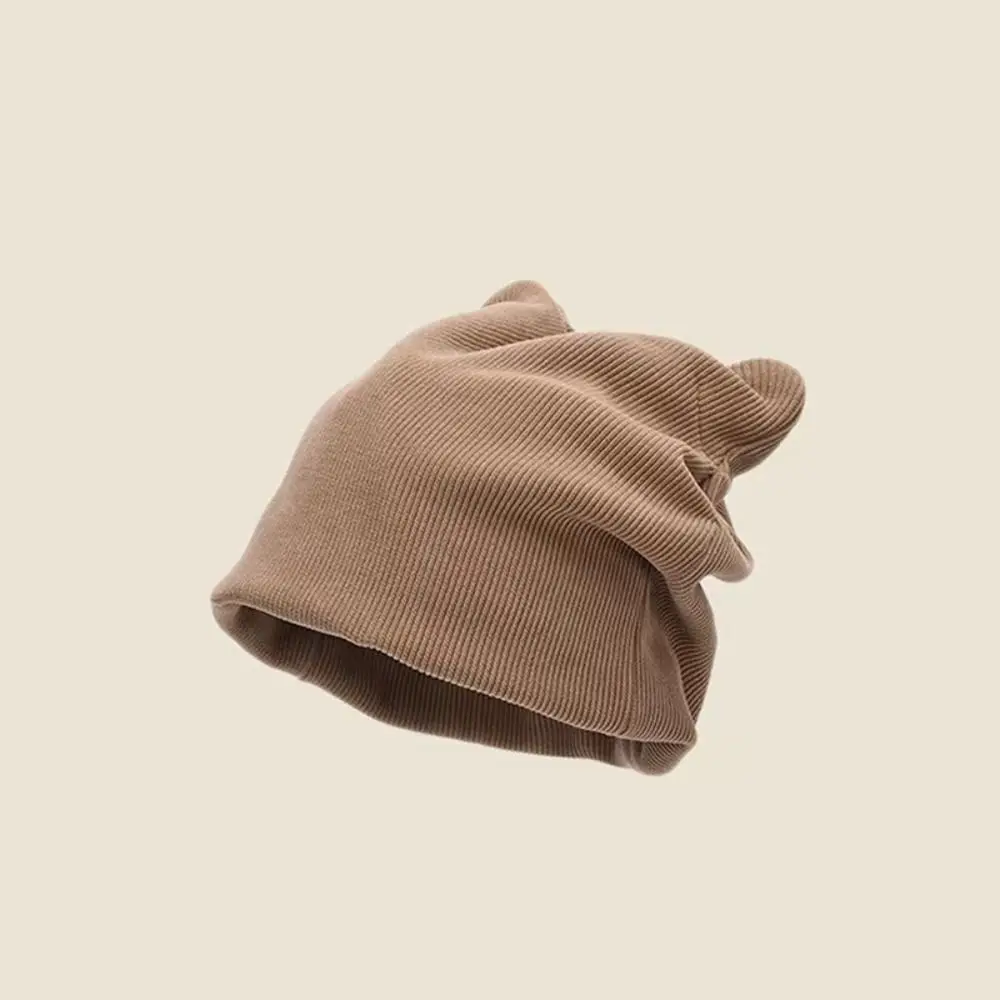 Solid Color Knitted Hats Cute Windproof Cat Ear Pullover Beanie Caps Ear Protection Winter Warm Skull Cap
