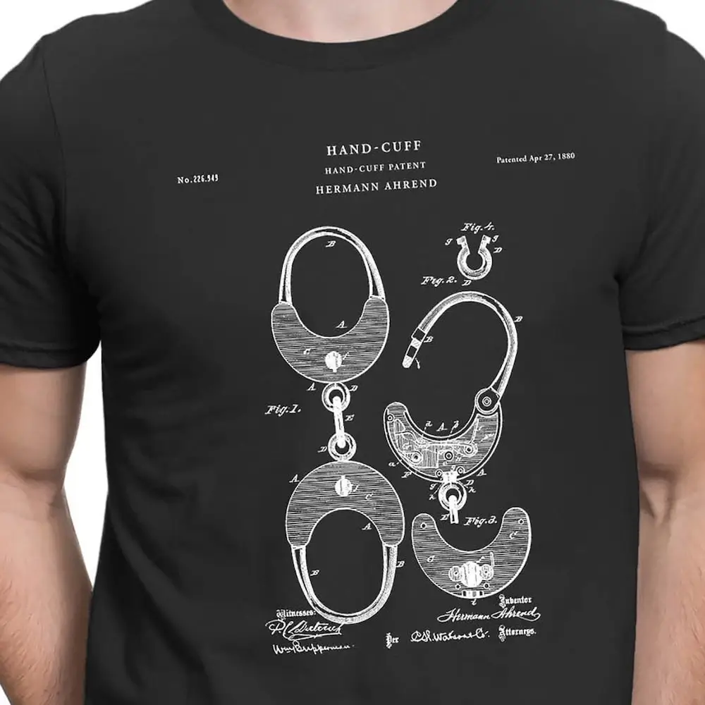 Patent Print Handcuff Wall Art Poster T Shirt Tee Top Drawings Pt76