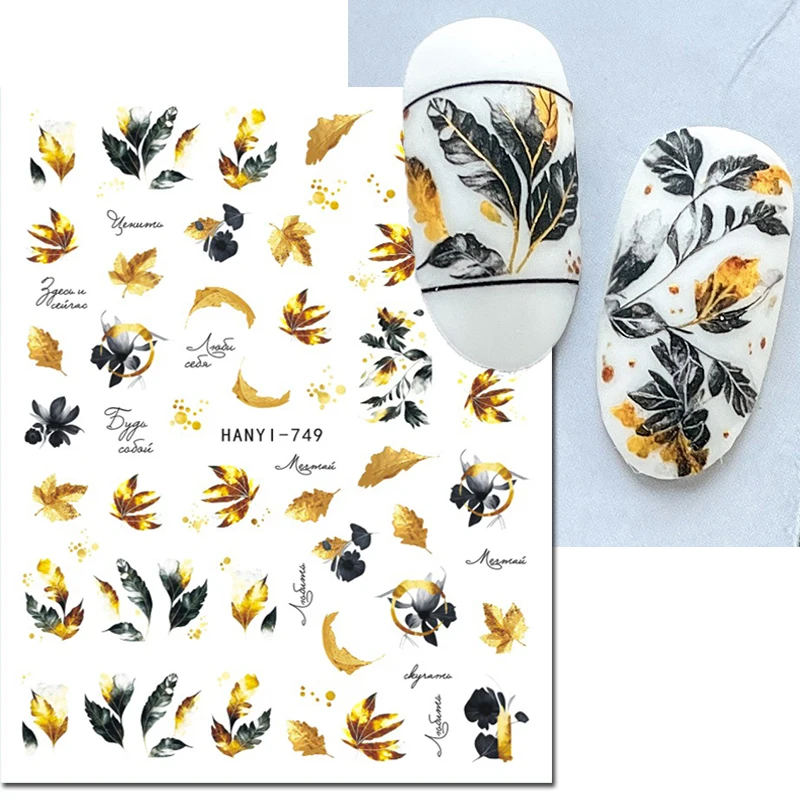 Nail Art 3d Adhesive Sliders Sticker Autumn Gold Pumpkins Leaves Flowers Birds Decals Nail Decoration Salon Beauty