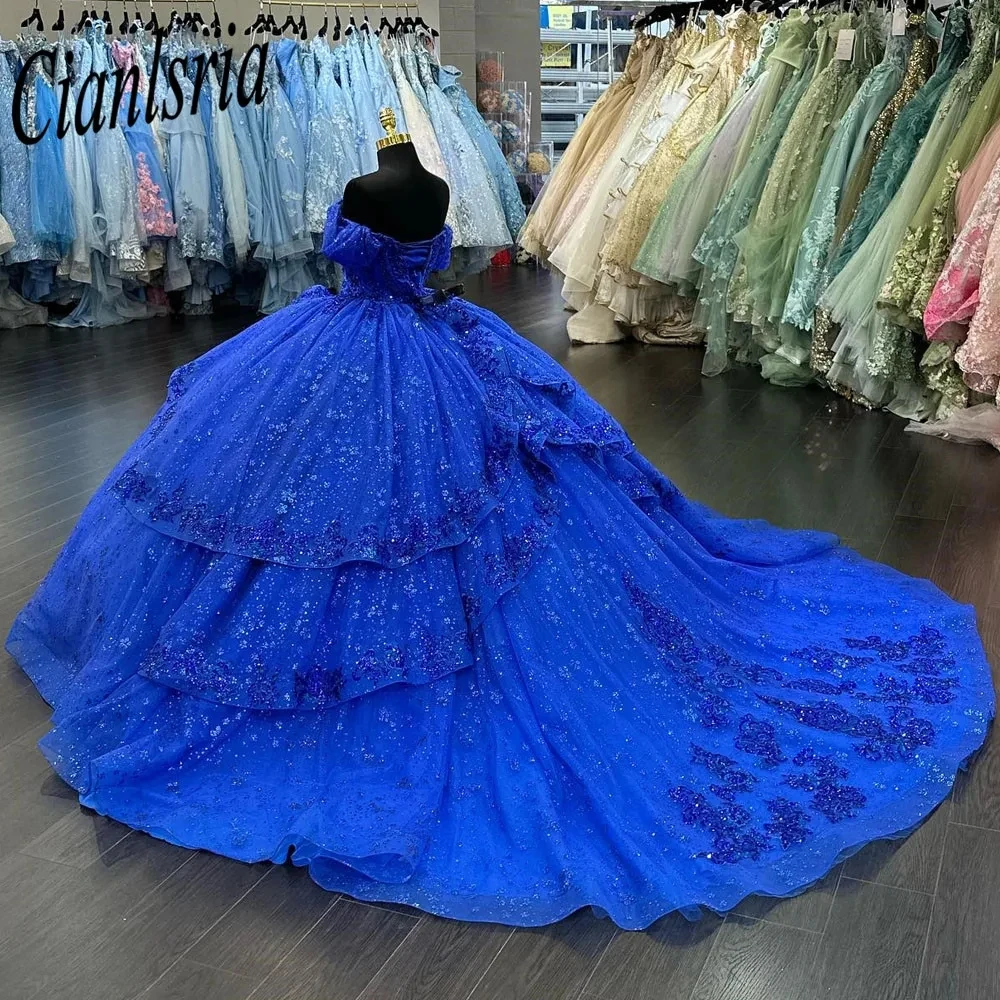 Vestido De 15 Quinceañeras kochanie koronkowe Quinceanera sukienki 2024 z odkrytymi ramionami krótkie rękawy suknie na bal maturalny