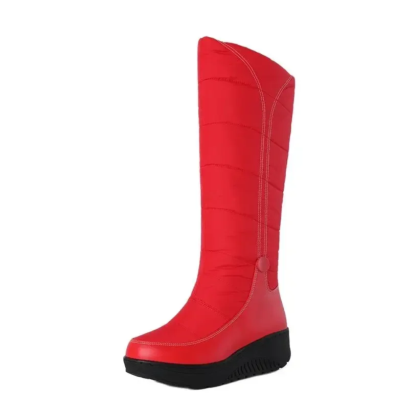 Winter Women's Fashionable Waterproof High Boots Space Cotton Filled Red Black Options Warm PU Leather Boots DropShipping