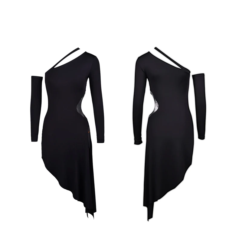 Adultes Chacha Costumes de danse latine femmes manches irrégulières robe de concours de danse latine dames Performance Dancewear DW11088