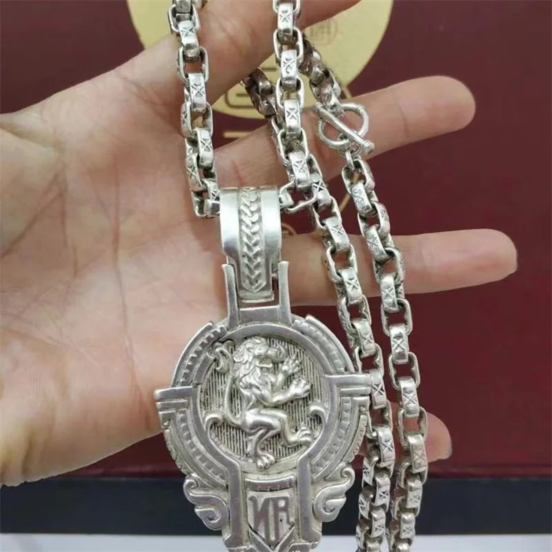 Unisex Handmade Tibetan Silver Ethnic Style Lion Pendant Necklace Fashion Amulet Jewelry Gift