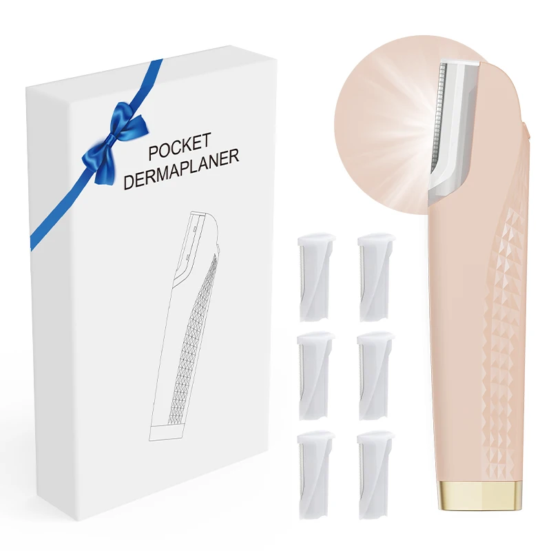 Sonic Dermaplane Razor for Women Face, Dermaplaning Tool Facial Hair Removal for Women, Peach Fuzz Remover with 6 Blades