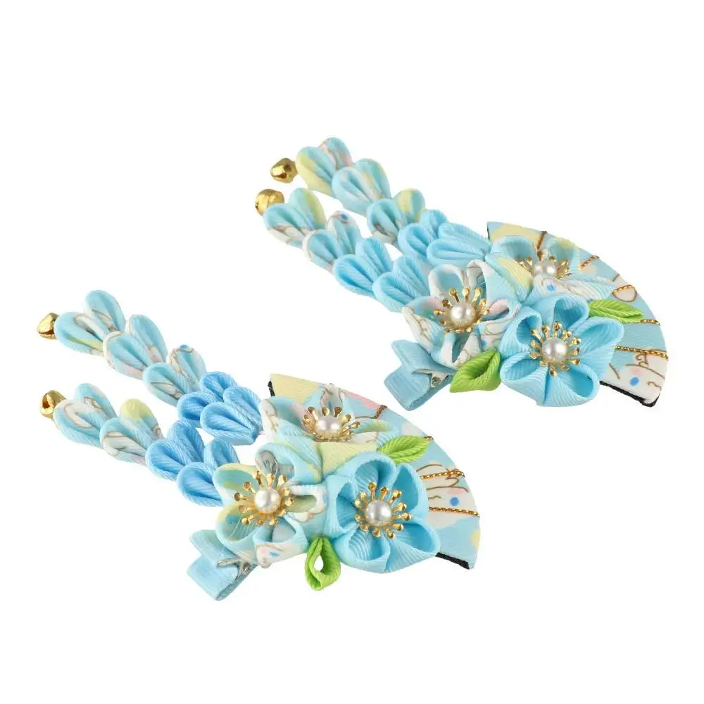 Sweet Tassels Tassel Fan Hairpin Flower Sakura Japanese Kimono Headwear Hanfu Fan Hair Clip Girl Hair Accessories Children