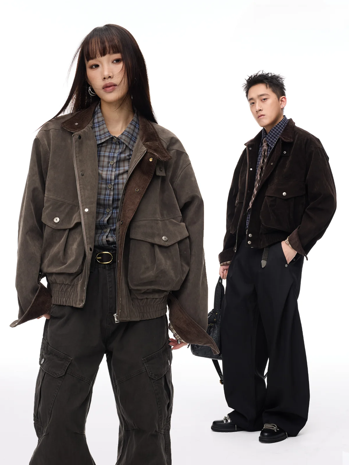 

Botanica Американский ретро светло-коричневый замшевый джем с широким воротником-стойкой Осенняя широкая верхняя одежда Мужской повседневный джерт